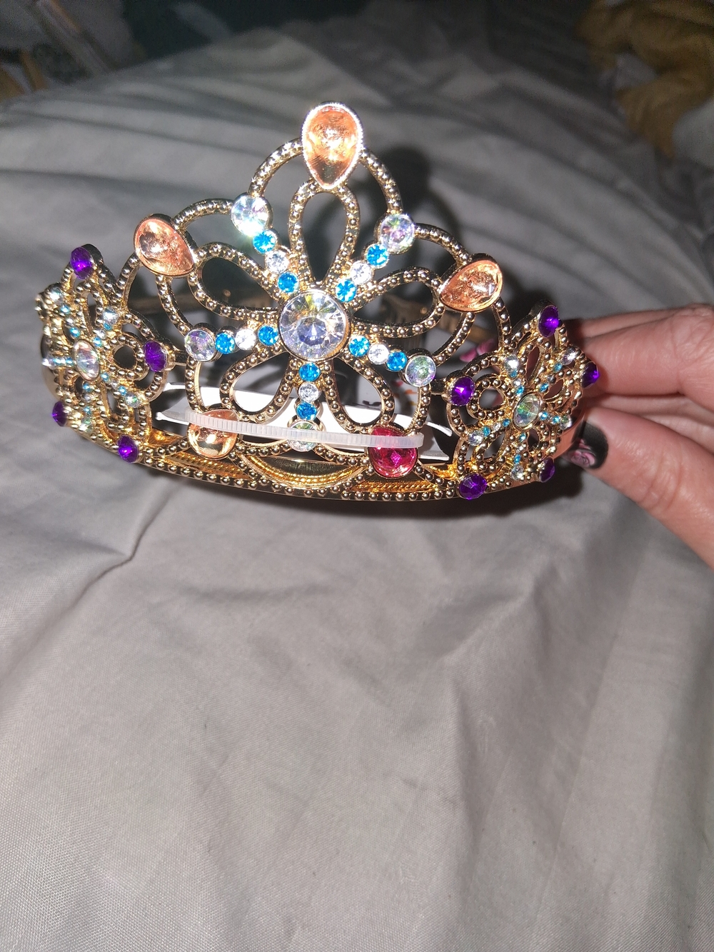 Claire's Gold Jeweled Kid's Tiara with Blue, Purple, Pink, and Clear Gems